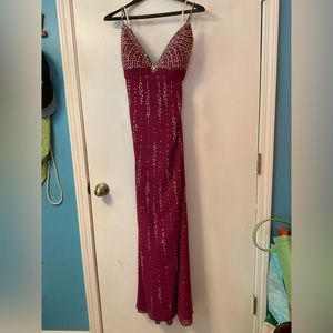 Lafee Long Dress, Dark Mauve Beaded, Size 10.
